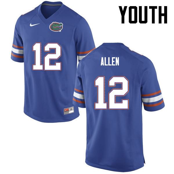 Youth NCAA Florida Gators Jake Allen #12 Stitched Authentic Nike Blue College Football Jersey AOQ4765BT